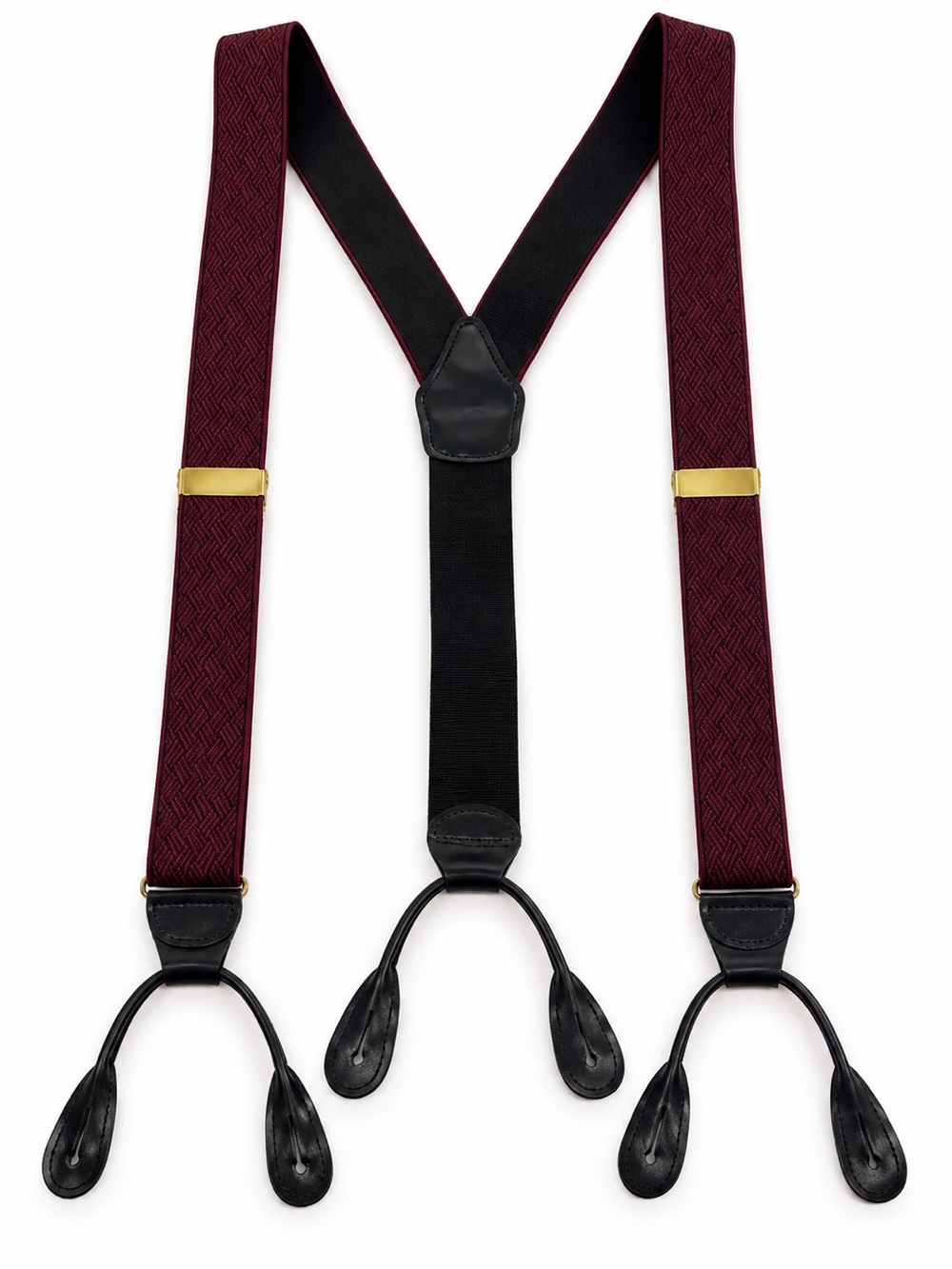 Vintage Classic Burgundy Y-Back Men's Suspenders - Leather Button-On Braces